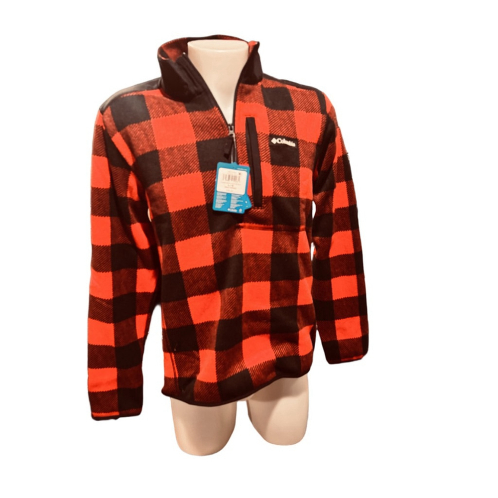 Men's Columbia sweater weather Red Black Plaid Half Zip Sweater L